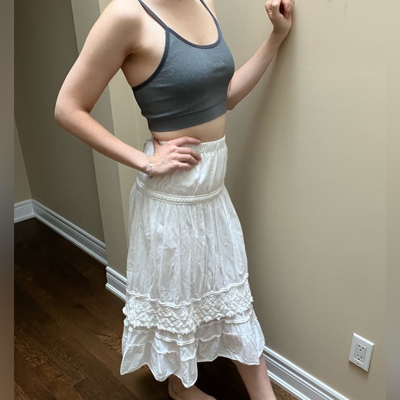 Vintage Bohemian Boho White Midi Peasant Stretchy Flowy Skirt Women’s Size Small - Picture 5 of 15